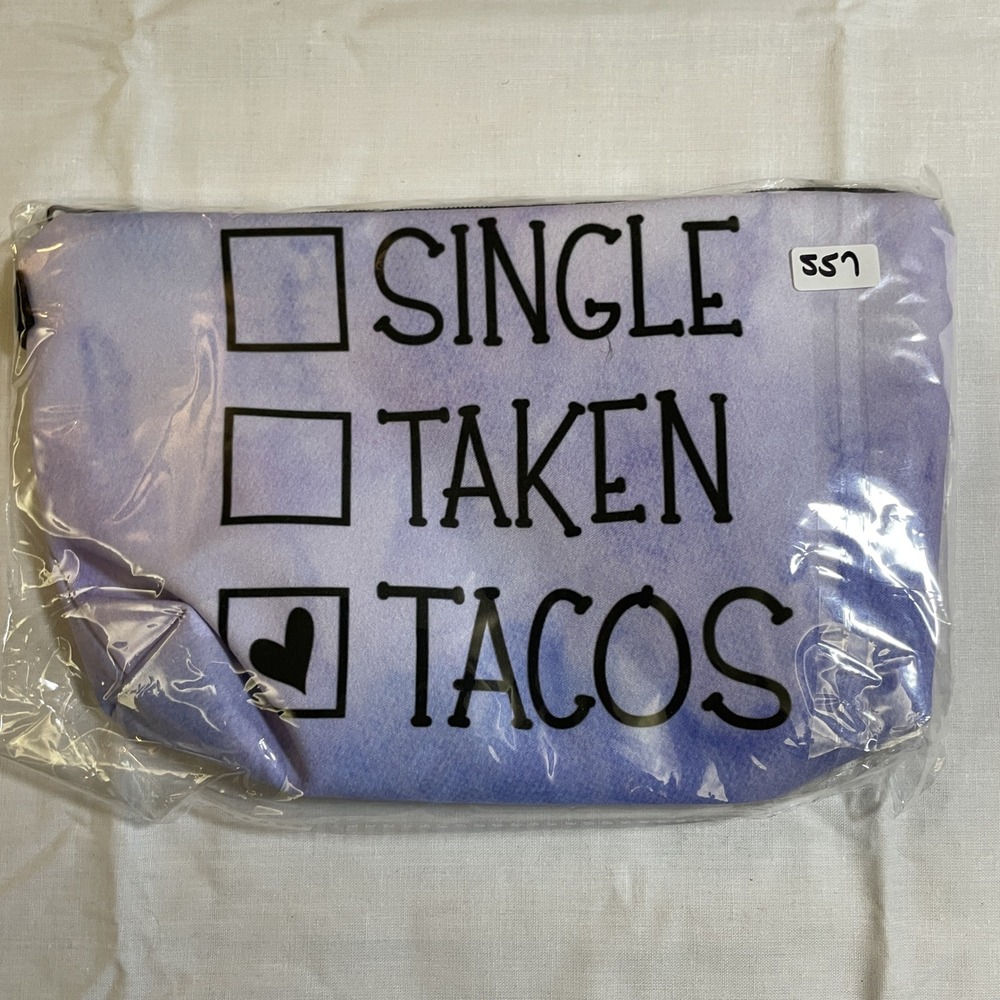 The Pouch Makeup Bag Womens Small Purple Tacos Graphic New Zippered Travel Pouch